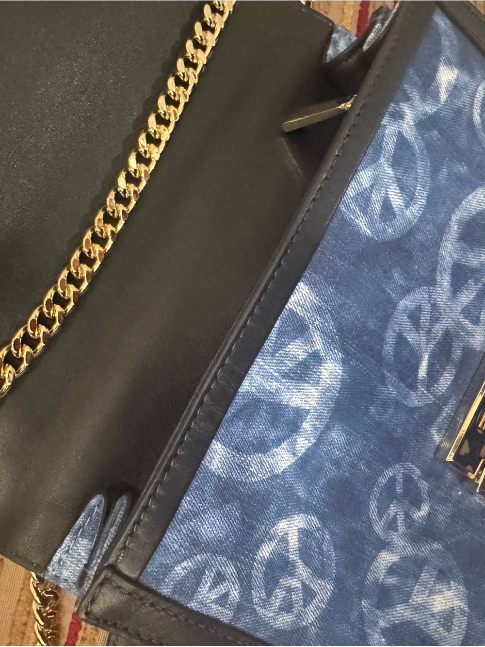 NWOT Michael Kors Blue Peace-Print Chain Crossbody Bag - Picture 5 of 6